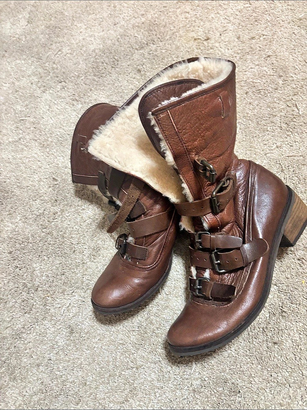 UGG Classic Boom Buckle Boot Brown Fur-Lined Ankle Boots